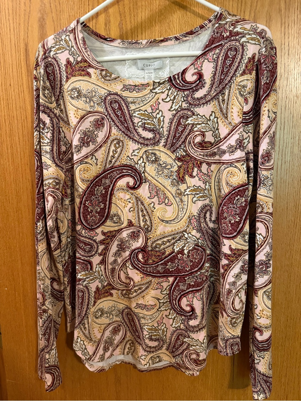 Cupio Paisley Long Sleeve Top in Pink and Burgundy